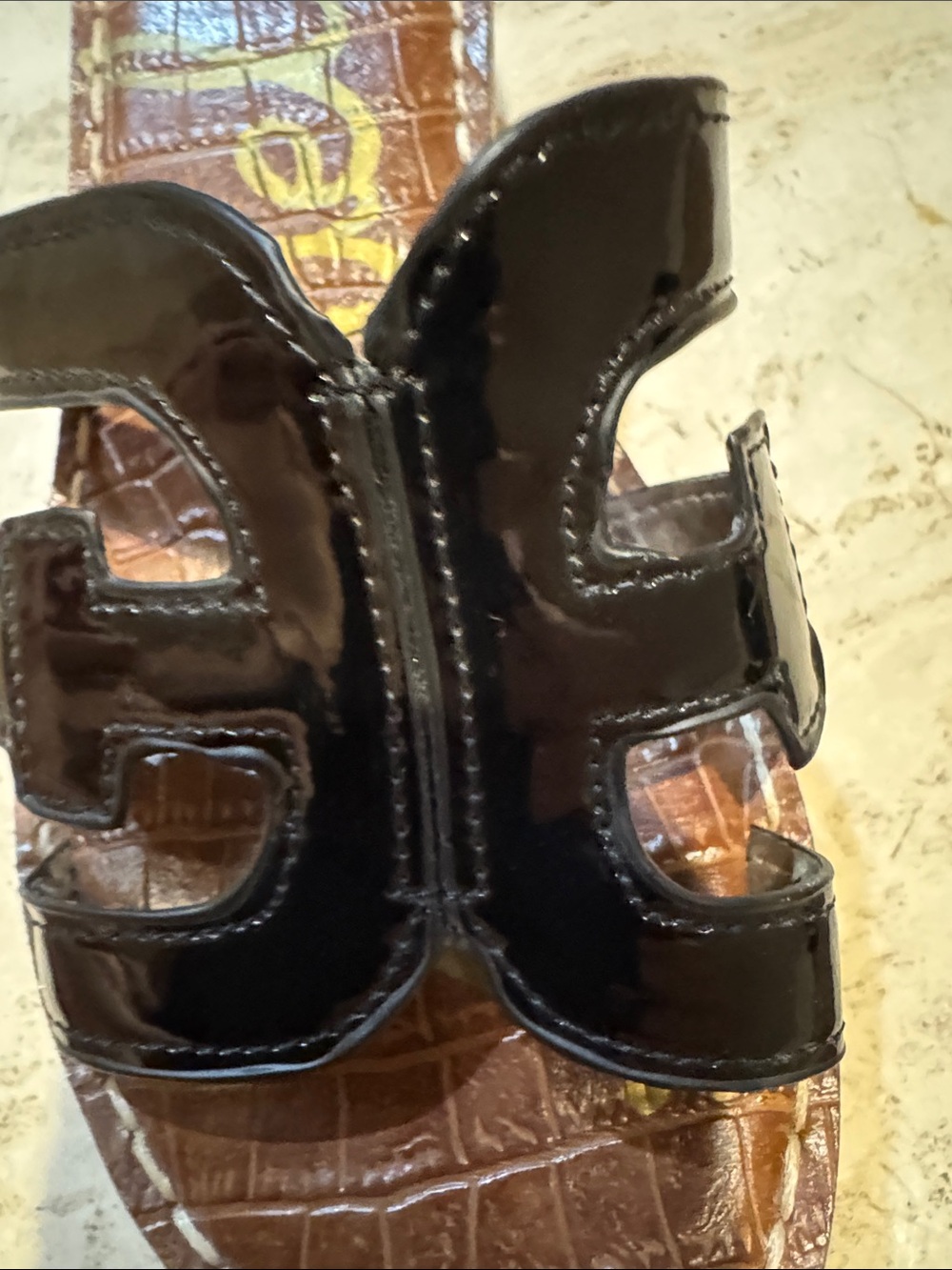 Sam Edelman Black Patent Cork Wedge Slide Sandals - Picture 3 of 8